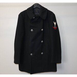 Vintage 1940s US Navy Wool Pea Coat 38L Naval Clothing Factory WWII Patch